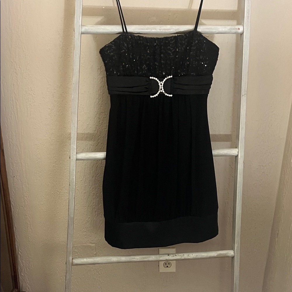 Taboo Black Strapless Dress with Embellished Detail
